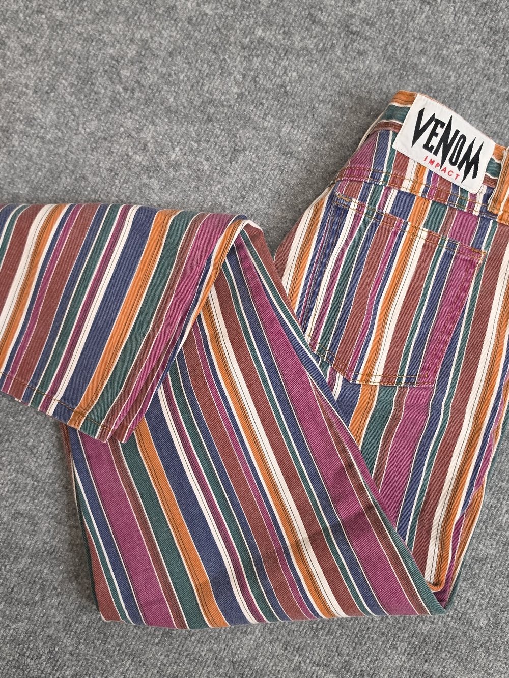 Vintage Venom Impact Rainbow Stripe Jeans USA Made Size 6 90s Funky Retro